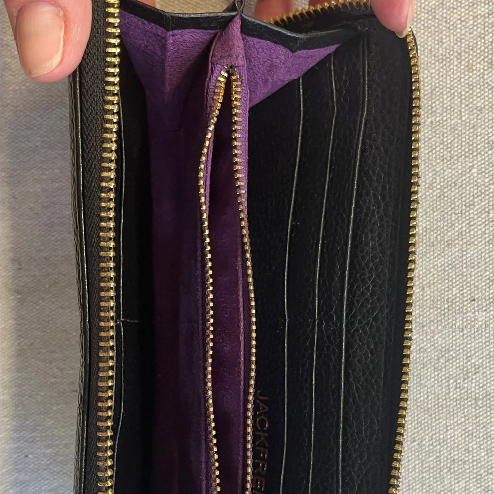 Jack French London Black Leather Zip Around Wallet Gold Plate Tassel - Picture 12 of 12